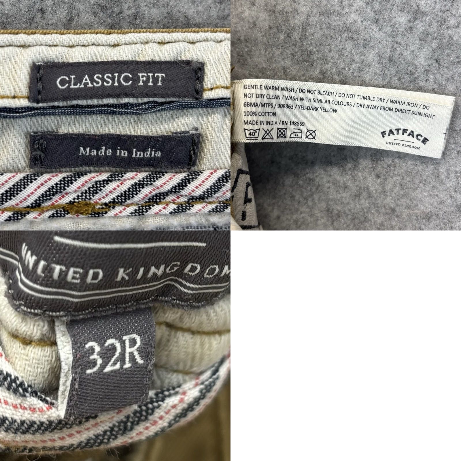 FatFace Fat Face Chino Trousers W32" L32" Men’s Classic Fit Dark Yellow Pants Regular Size 32 Vintage: No Size US 32 / EU 48 - 8 Thumbnail