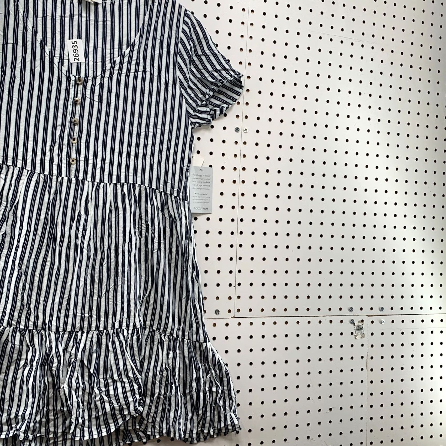 Vintage Chance Dress Womens Medium Blue V Neck Tiered Ruffle Short Sleeve Stripe Size 32" / US 10 / IT 46 - 5 Thumbnail