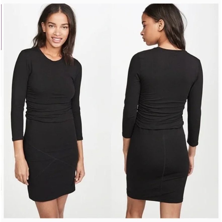 ATM Anthony Thomas Melillo ATM Ruched Pima Cotton Tee Dress Black Stretch Jersey Size M / US 6-8 / IT 42-44 - 2 Thumbnail