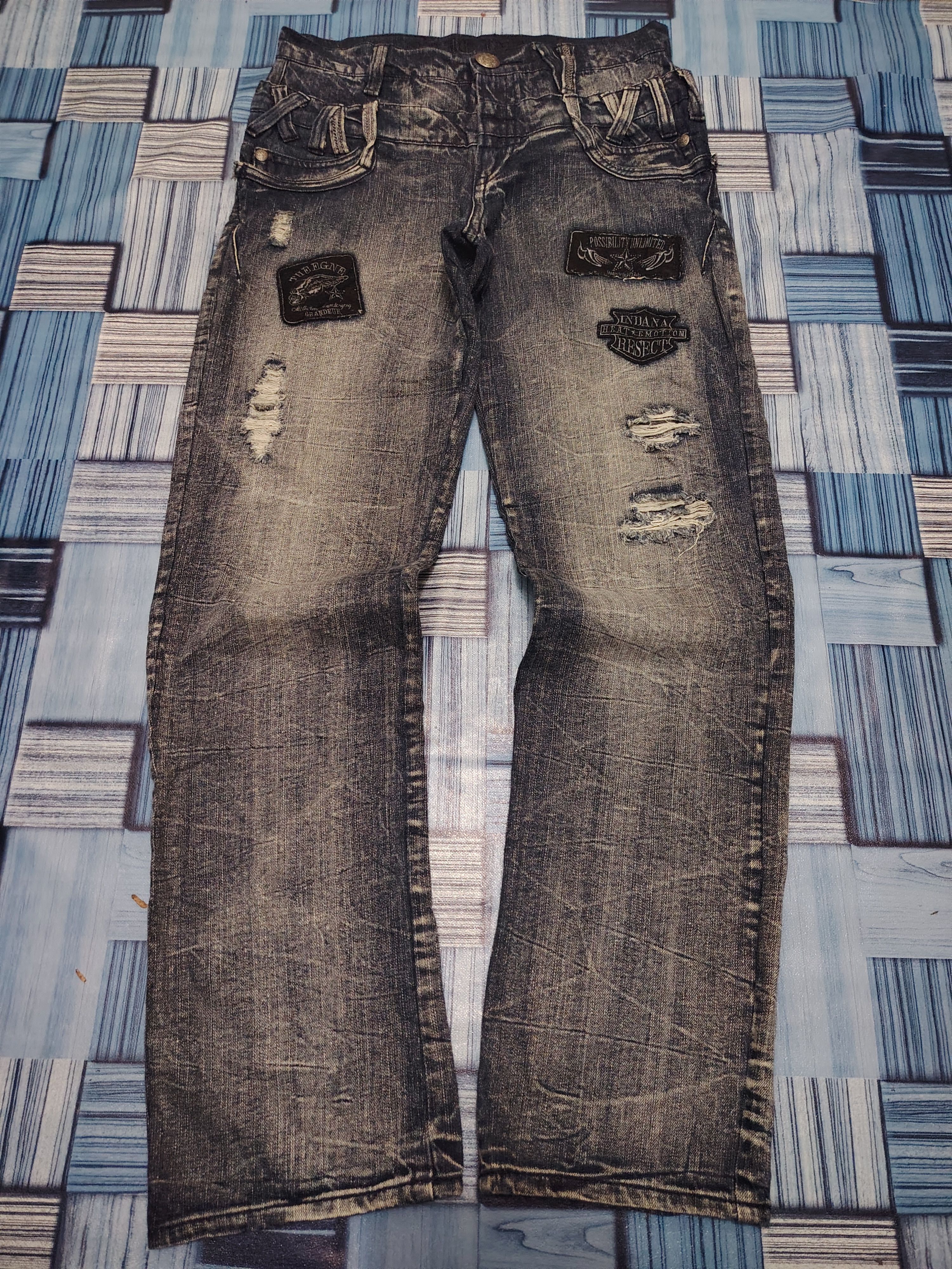 Who Decides War Japanese Originalstyle Double Waist Distressed jeans Patches Size US 30 / EU 46 - 3 Thumbnail