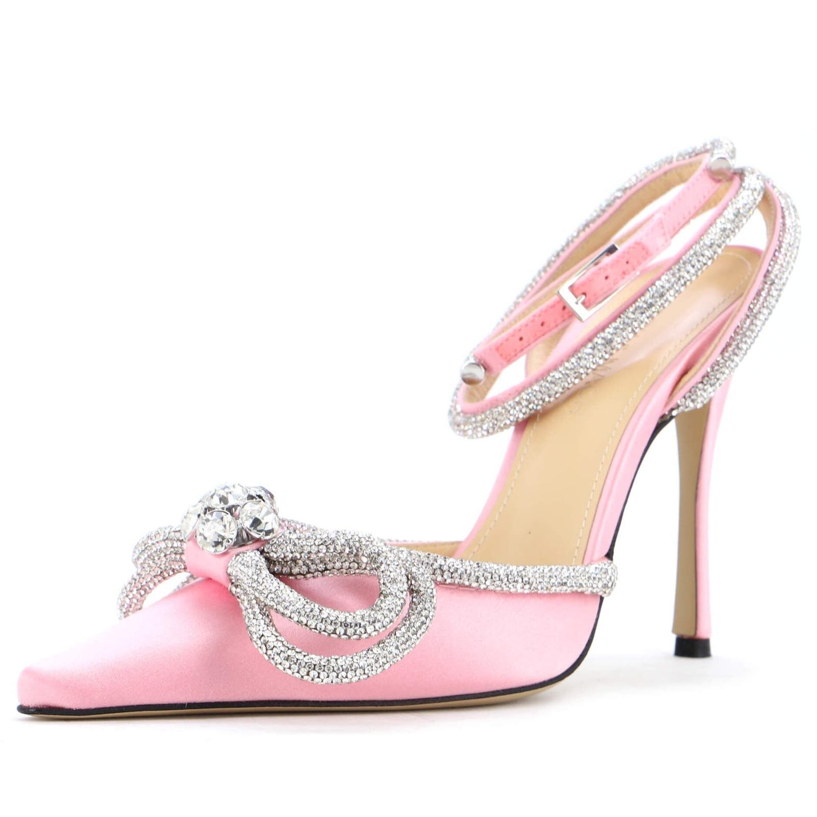 image of Mach&mach Women's Double Bow Ankle Strap Pumps Satin None Shoes in Pink (Size 7)