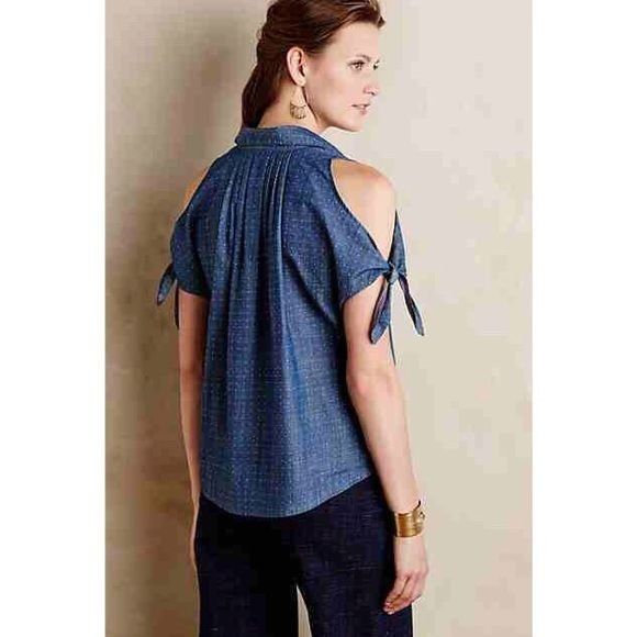 Anthropologie NWT Anthropologie Chambray Cold Shoulder Top | Coastal Cowgi Size M / US 6-8 / IT 42-44 - 5 Thumbnail