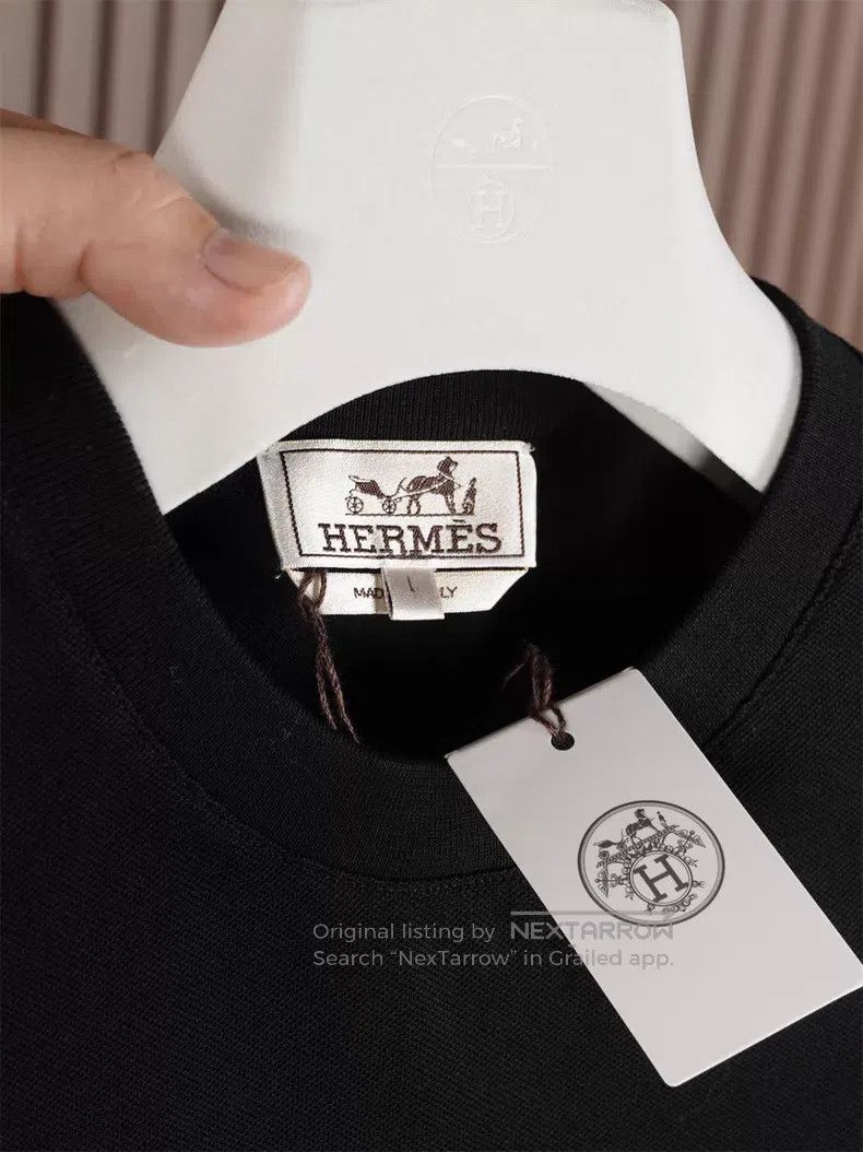 Hermes Hermes Black Pique Cotton Short-sleeve Crew Neck Size US L / EU 52-54 / 3 - 3 Thumbnail