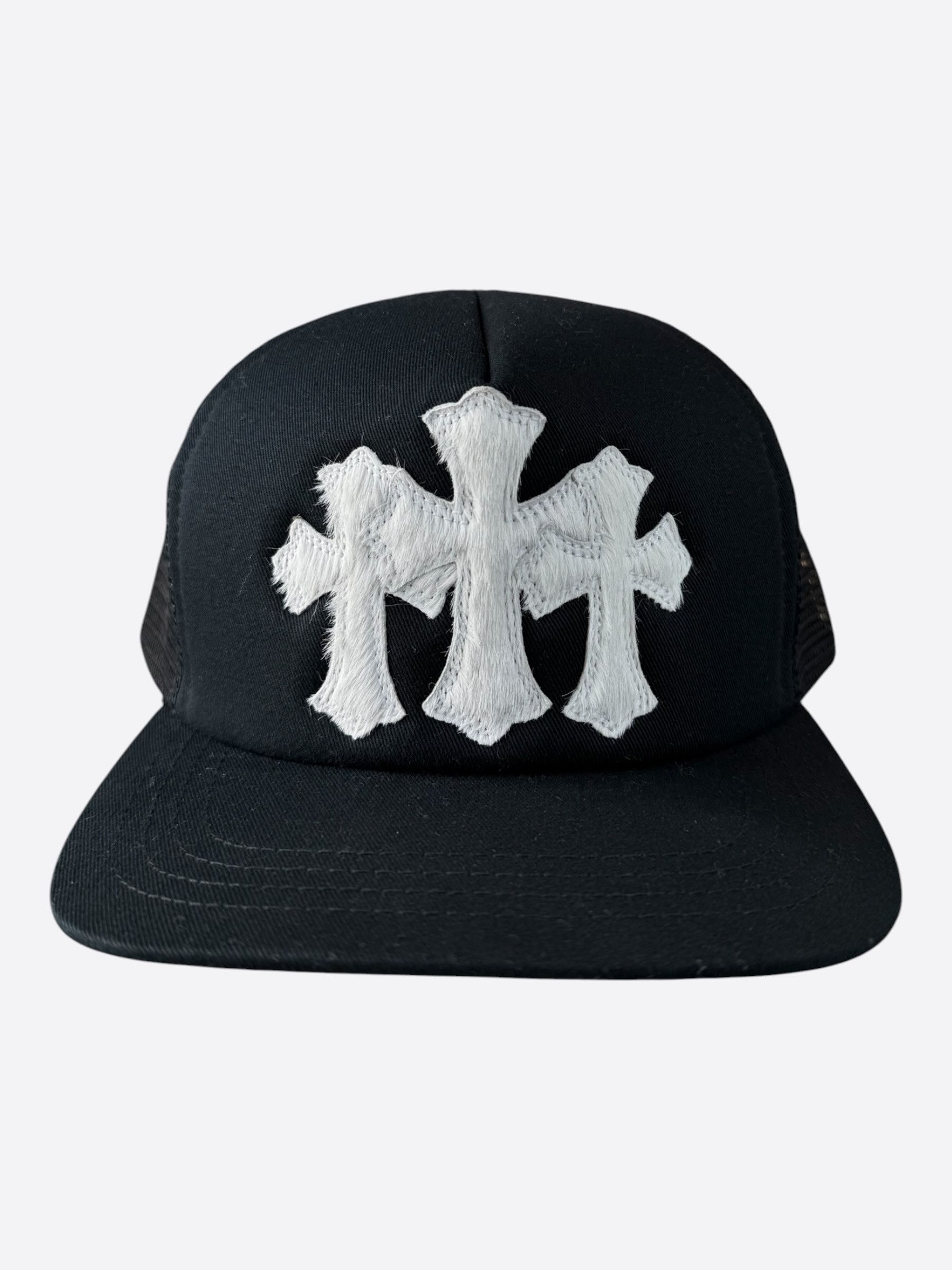 Chrome Hearts Chrome Hearts Black & White Ponyhair Triple Cross Patch Hat Size ONE SIZE - 1 Thumbnail