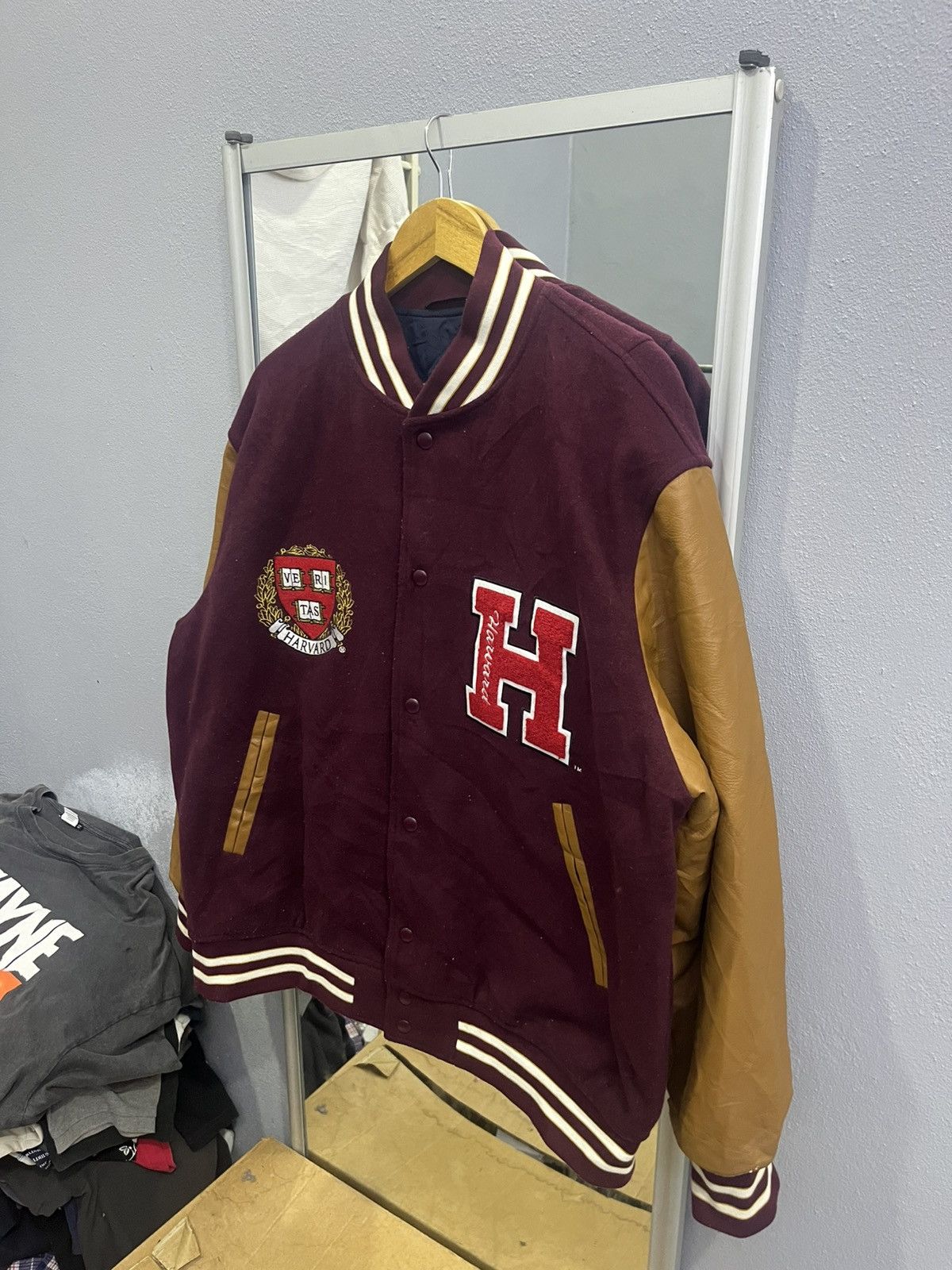 GU GU x Harvard Varsity Jacket Faux Leather Sleeves Size US XL / EU 56 / 4 - 2 Thumbnail