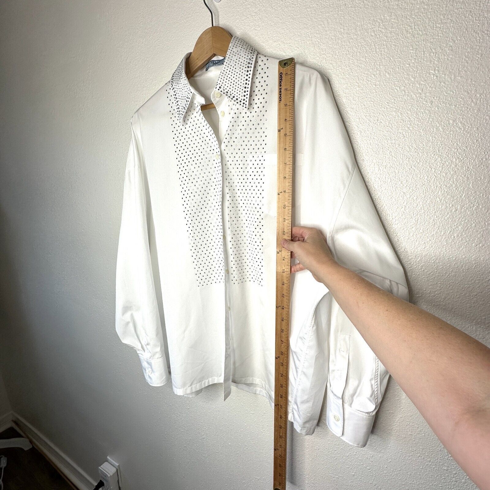 Prada Prada White Button Rhinestone Encrusted Collar & Front Shirt Size L / US 10 / IT 46 - 20 Thumbnail