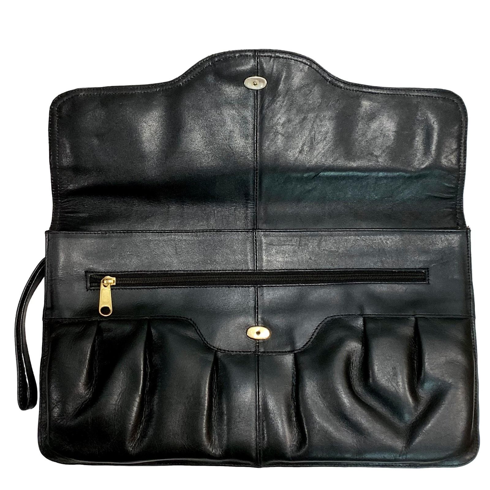Vintage 80s Large Black Leather Clutch Bag | Tempo made Colombia Size ONE SIZE - 3 Thumbnail