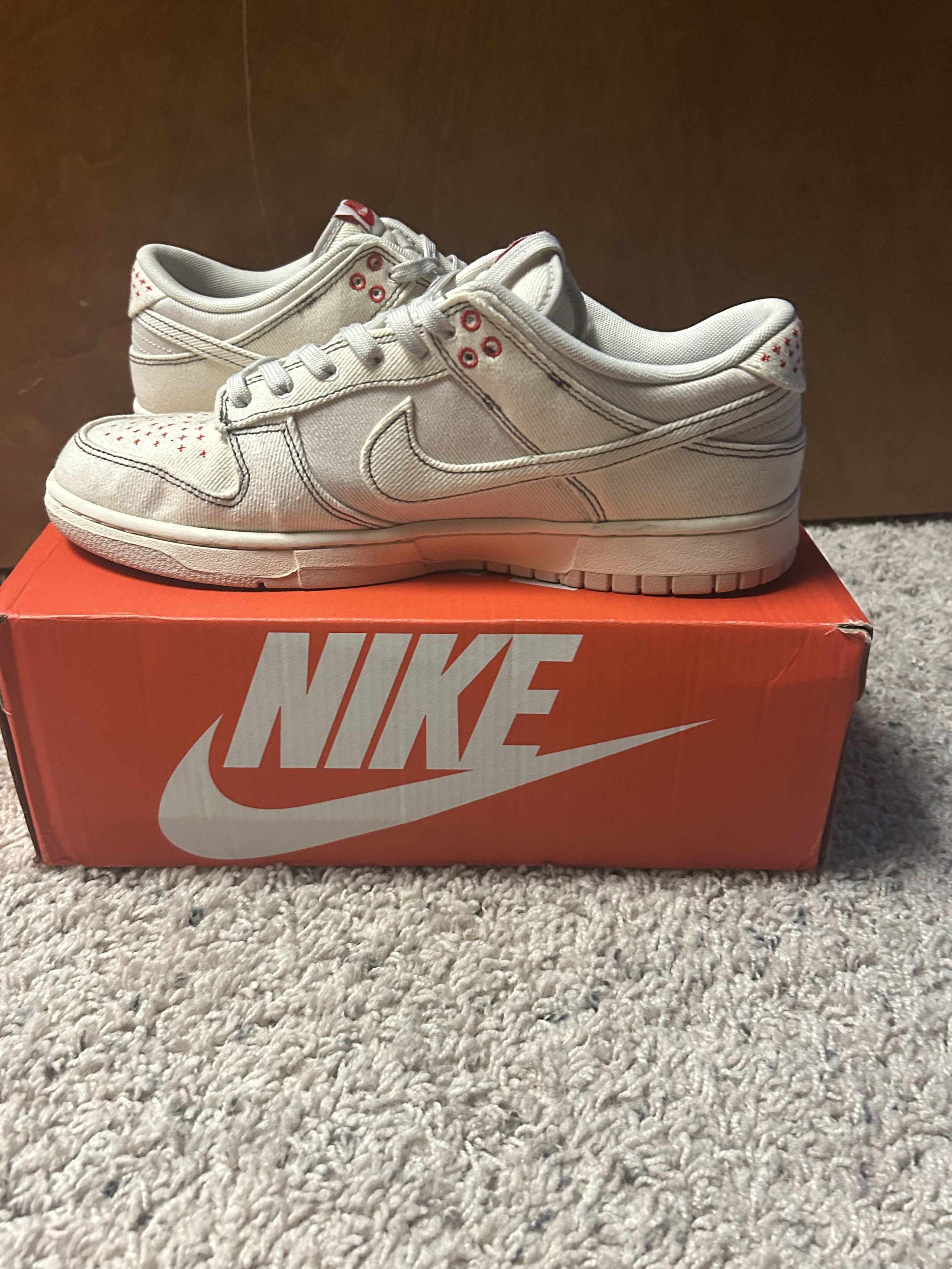 Nike Dunk Low Sashiko Denim Light Orewood Brown White Canvas Size US 10 / EU 43 - 10 Thumbnail