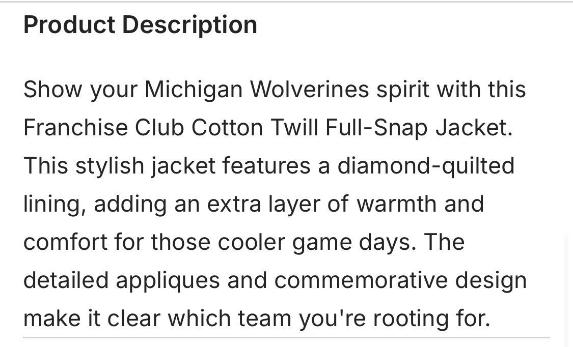 NCAA Michigan Wolverines Champions Franchise Club Bomber Size US L / EU 52-54 / 3 - 5 Thumbnail