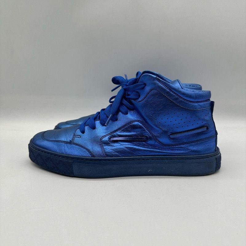 Gucci Gucci Blue Leather High-Top Sneakers for Men - Size US 8 / EU 41 - 3 Thumbnail