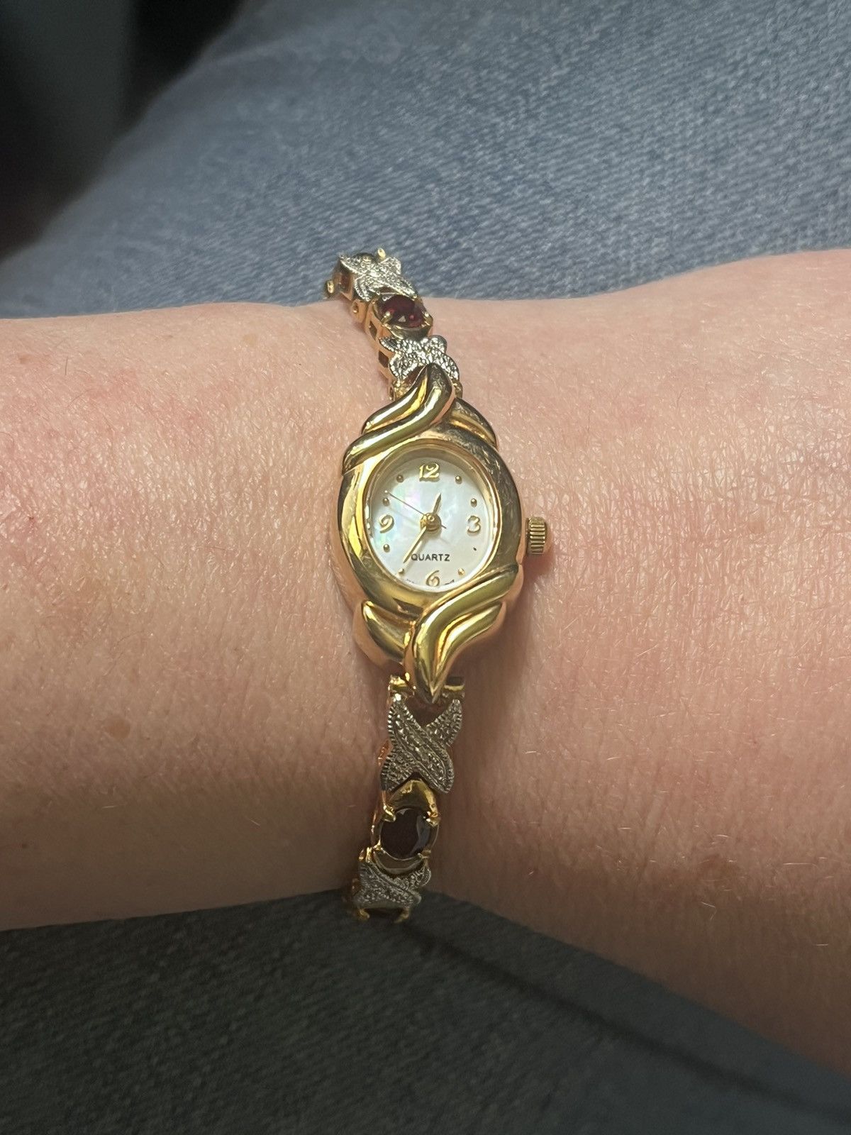 Other Vintage Garnet Diamond Gold Tone Watch 7" Works New Battery Size ONE SIZE - 1 Thumbnail