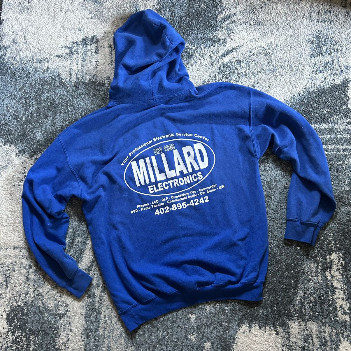 Gildan 90s Y2K ROYAL BLUE MiLLARD ELECTRONiCS REPAiR HOOD NEBRASKA Size US L / EU 52-54 / 3 - 10 Thumbnail