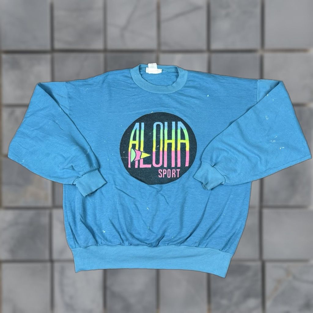 Vintage VINTAGE Aloha Sport Sweatshirt Adult Medium Blue Neon Hawaii 90s Distressed Rare Size US M / EU 48-50 / 2 - 1 Thumbnail