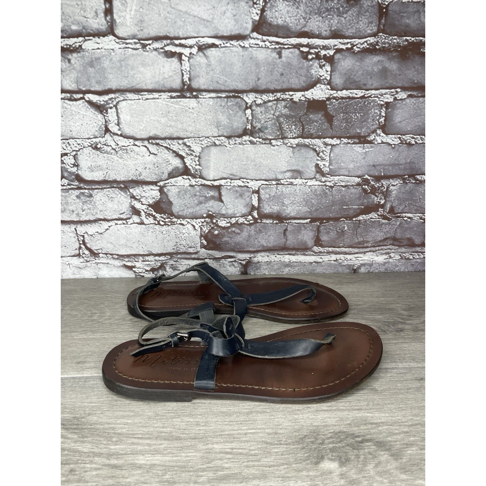Matiere Studio Matisse Blue Leather Thong Strap Flat Sandals Women Sz 10M U Size US 10 / IT 40 - 13 Thumbnail