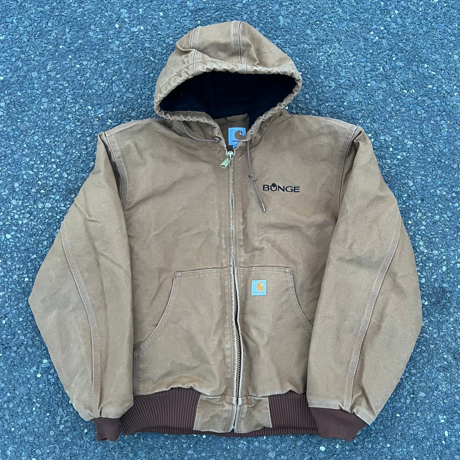 image of Brown Carhartt Work Wear Hooded Jacket, Men's (Size Large)