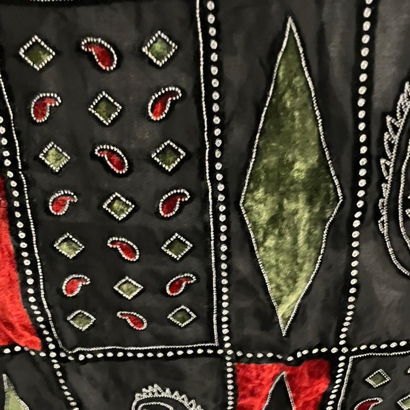 Other Elegant Black and Red Embroidered Scarf Size ONE SIZE - 3 Thumbnail
