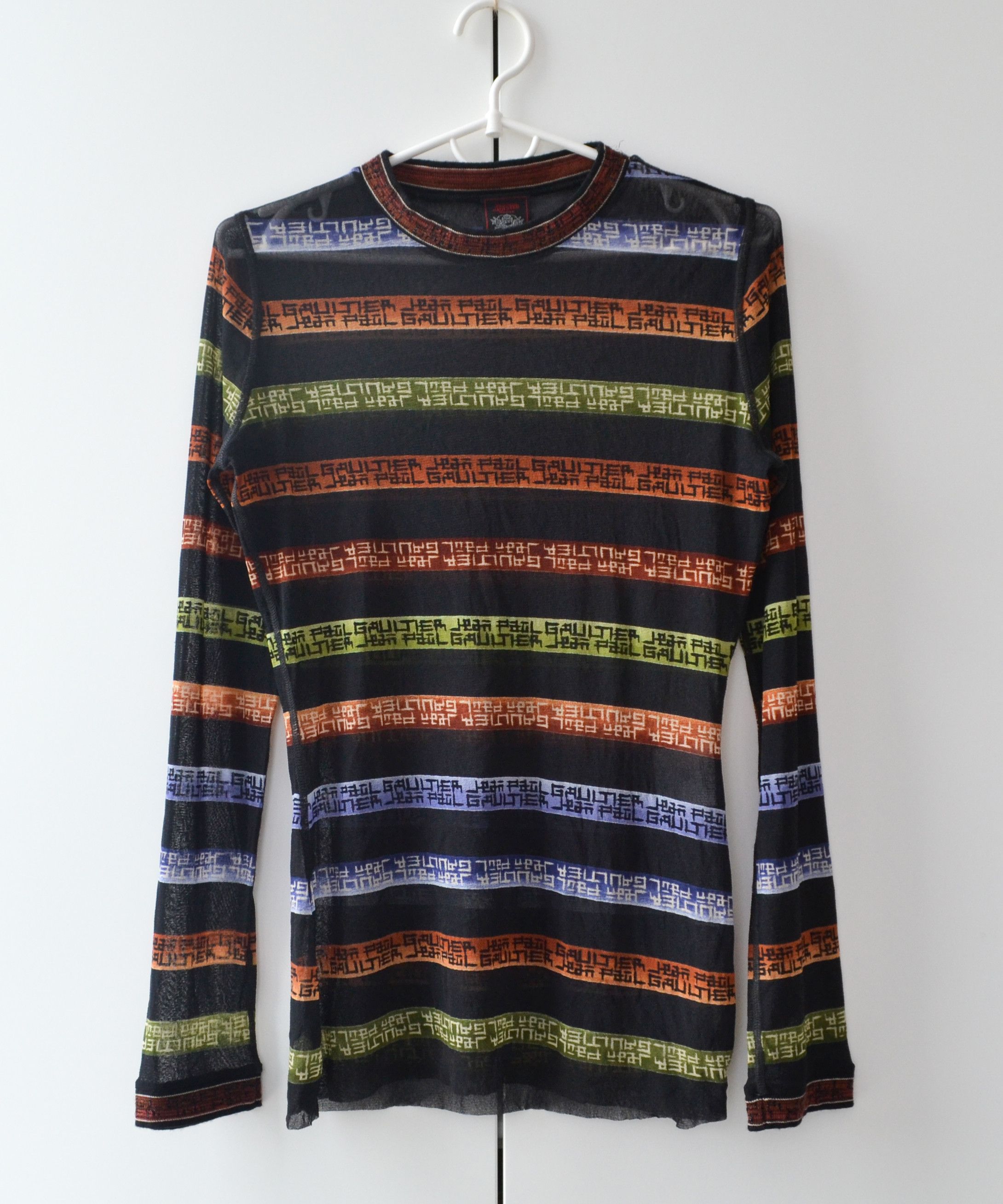 Jean Paul Gaultier × Vintage 🌱 Jean Paul Gaultier Long Sleeve Mesh Top Pixel Print 90s Size L / US 10 / IT 46 - 1 Thumbnail