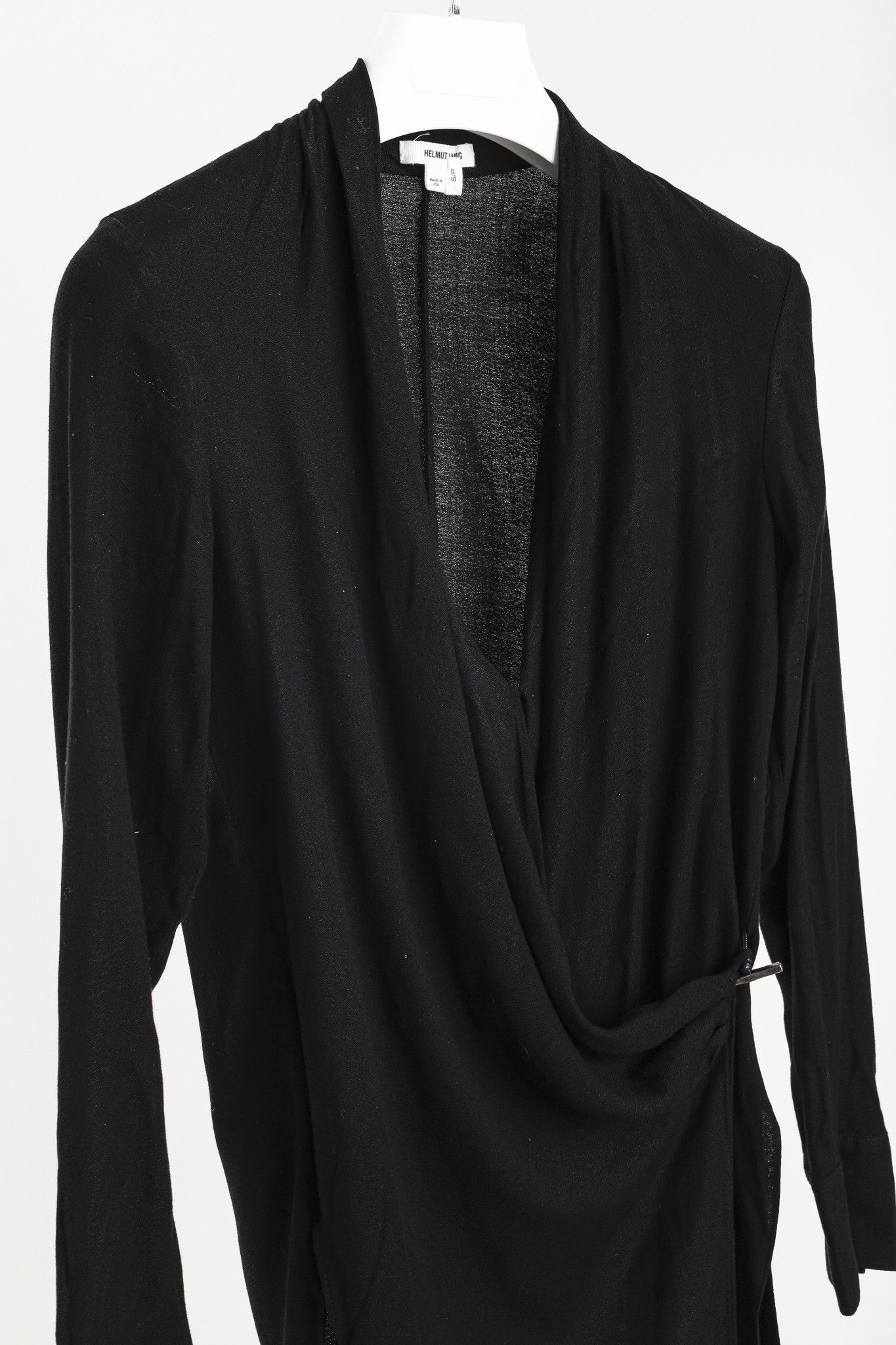 Helmut Lang Helmut Lang Black Fold Over Draped Viscose-Blend Top Size S / US 4 / IT 40 - 3 Thumbnail