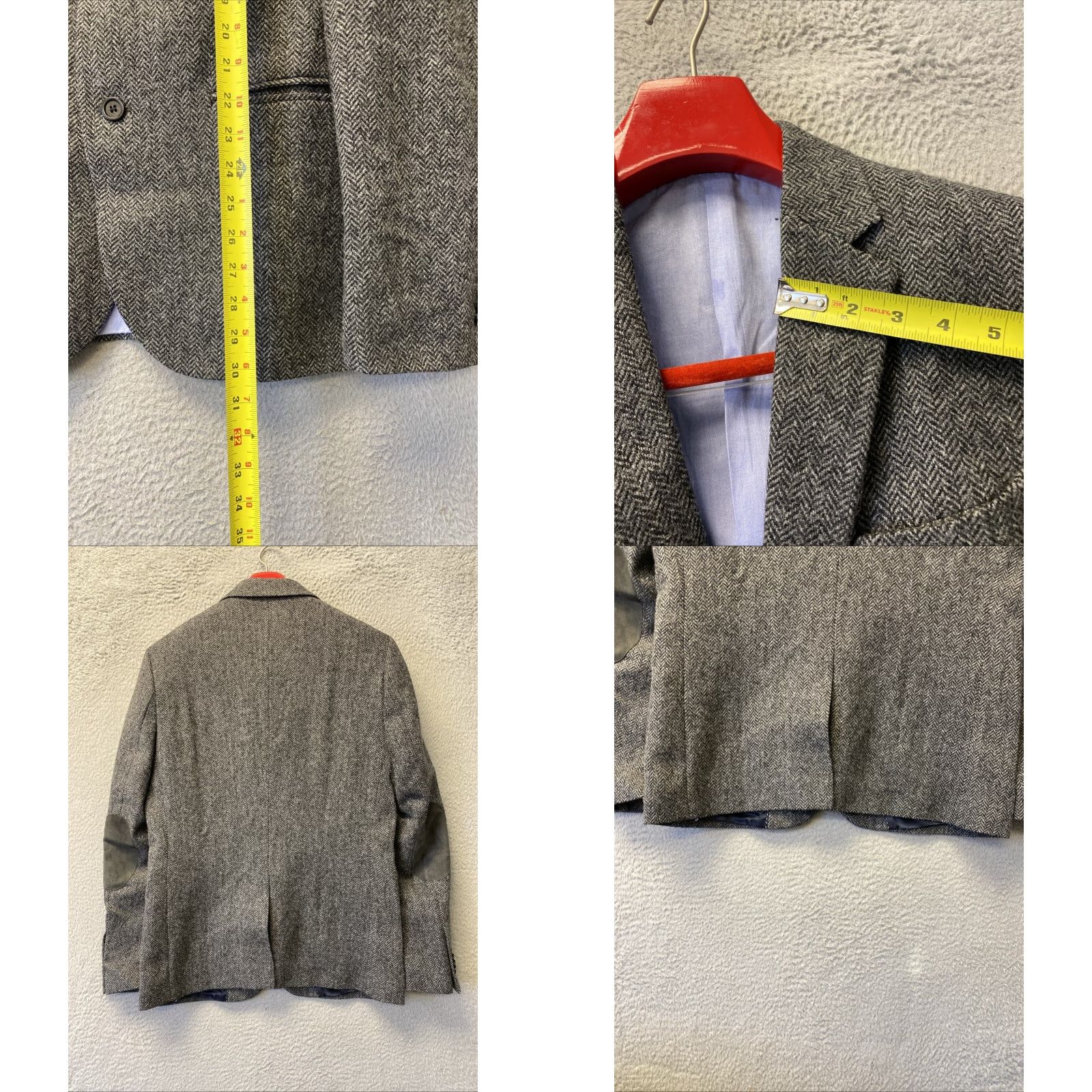 H&M H&M Blazer Jacket Men 42R Wool Tweed Herringbone Single-Breasted 2-Button Gray Regular Jacket/Coat Size 42R - 8 Thumbnail