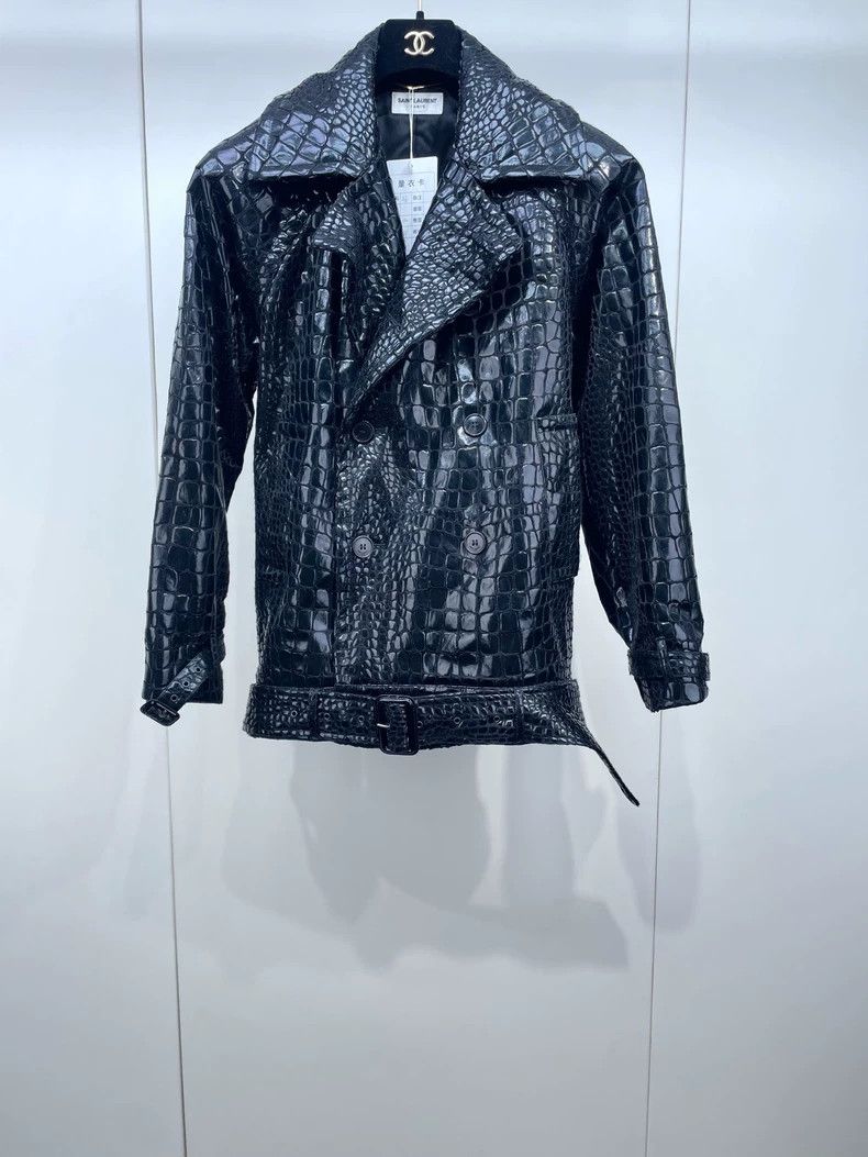 Yves Saint Laurent YSL Black Crocodile Pattern Leather Jacket - dmc Size US M / EU 48-50 / 2 - 1 Thumbnail