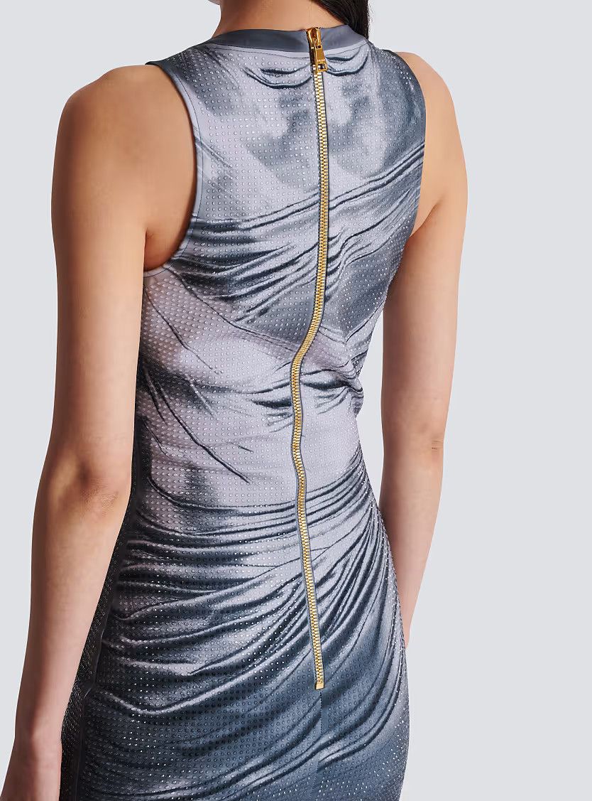 Balmain o1s1wg111225 Draped Trompe Strass Dress in Grey Size M / US 6-8 / IT 42-44 - 7 Thumbnail