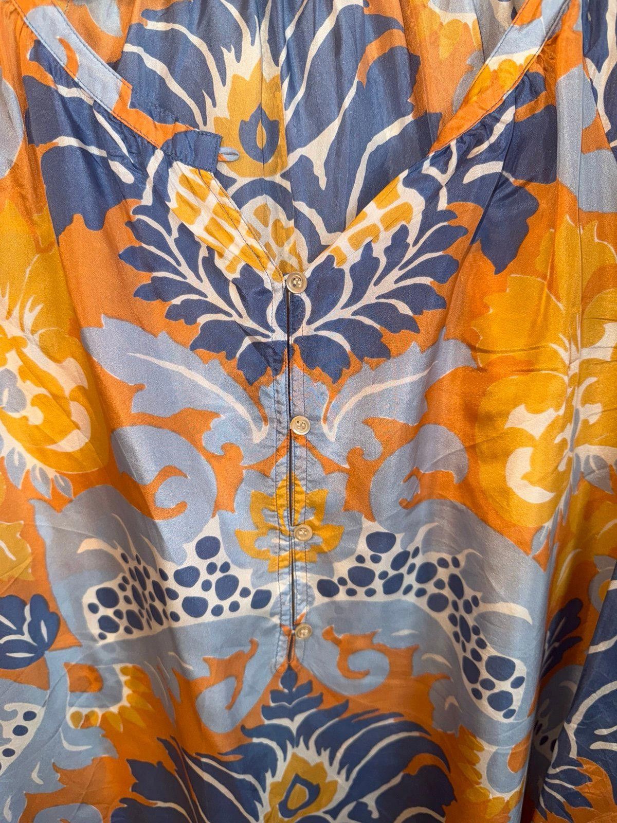 J.Crew J. Crew womens Small blouse, v-neck, blue and orange print Size S / US 4 / IT 40 - 3 Thumbnail