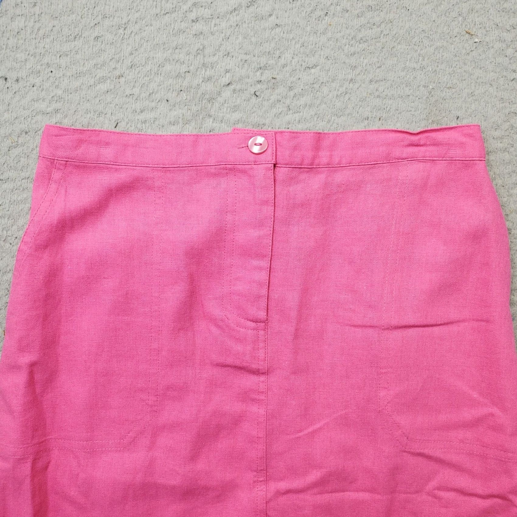 Pinko ISC Long Skirt Womens S Pink Linen Laser Cut Trim Hem Button Front - Casual A-Line/Vent, Lightweight, 34.75" Length, Waist 13.25" - Womens, 36098 Size 28" / US 6 / IT 42 - 6 Thumbnail