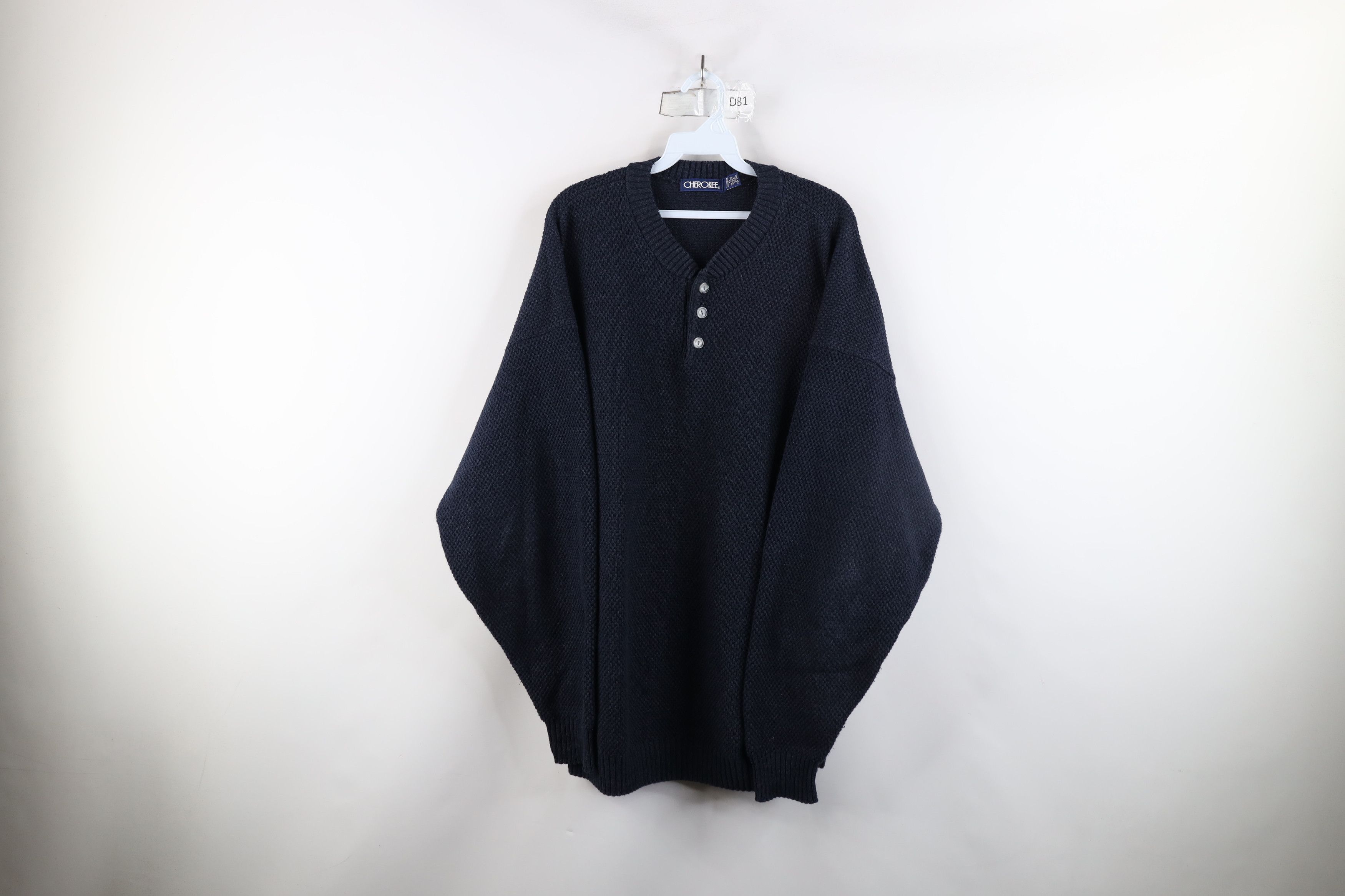 Vintage Vintage 90s Streetwear Thermal Knit Henley Sweater Blue USA Size US XL / EU 56 / 4 - 1 Thumbnail