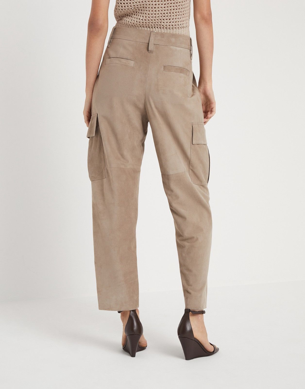 Brunello Cucinelli o1la1rc1a0425 Lady Leather Pant in Beige Size 26" / US 2 / IT 38 - 2 Thumbnail