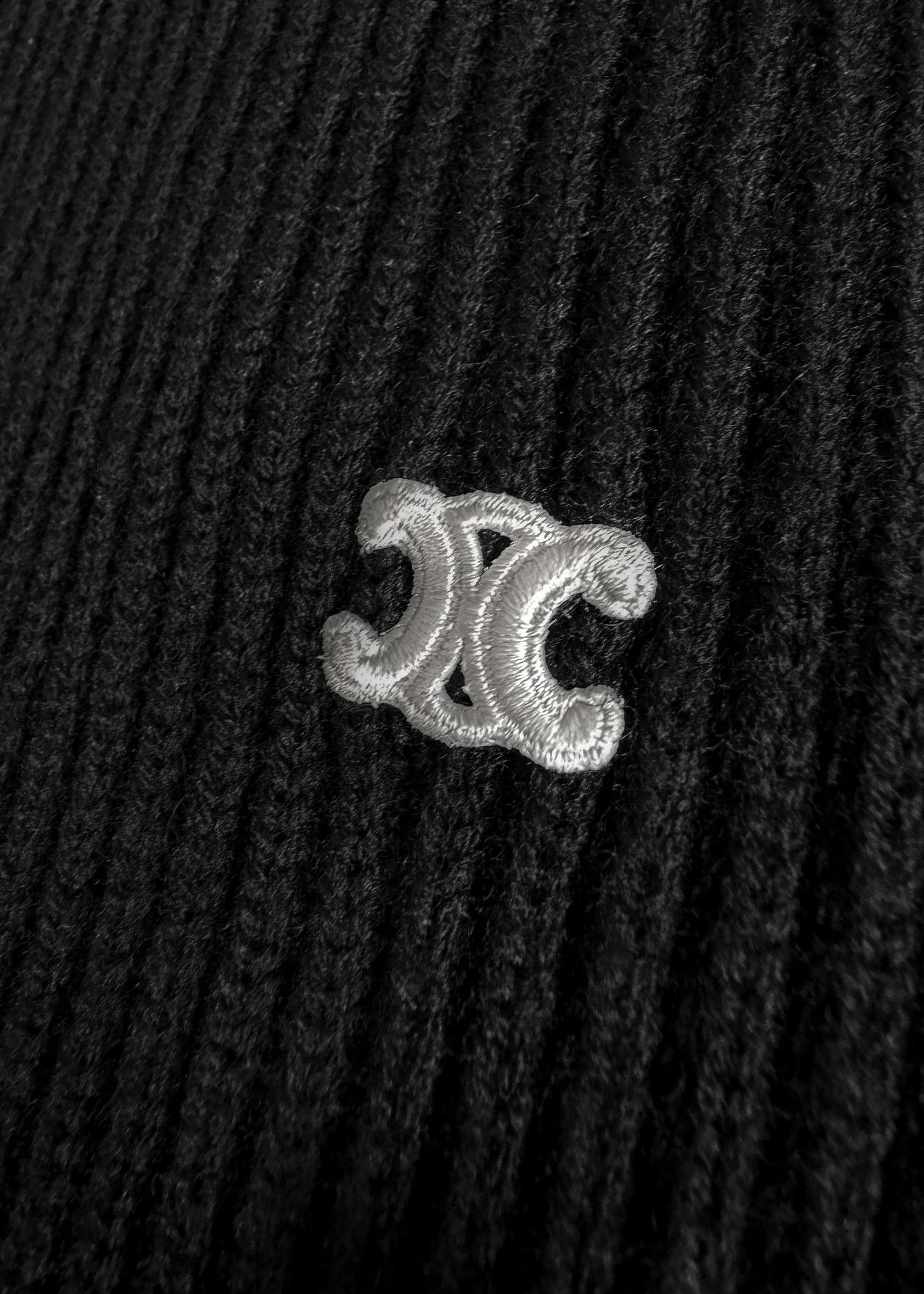 Celine Celine Black Ribbed Wool Triomphe Accent Sweater Size M / US 6-8 / IT 42-44 - 4 Thumbnail
