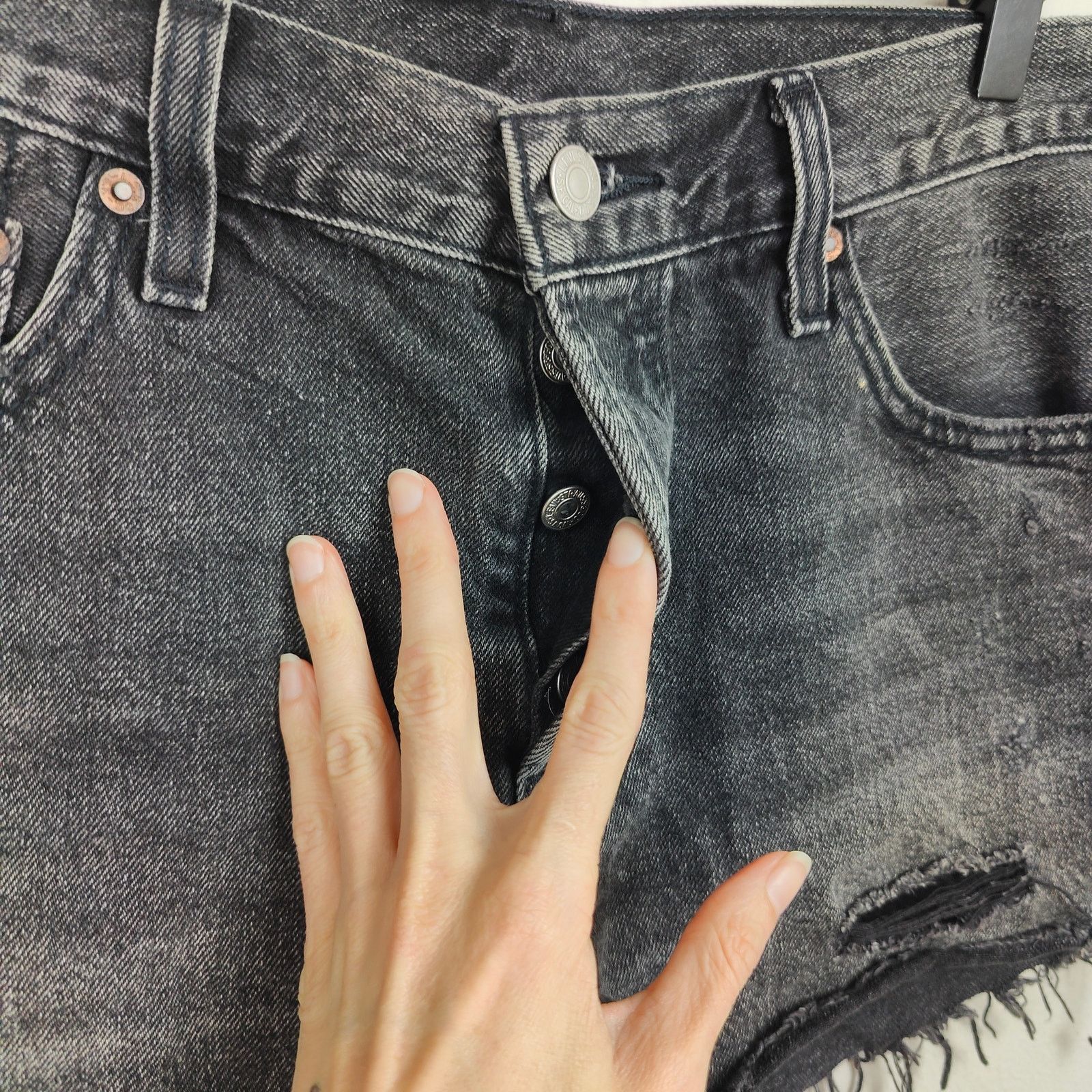 Levi's Levis 501 Original Shorts Womens 29 Trashed Black Distressed Size 29" - 2 Thumbnail