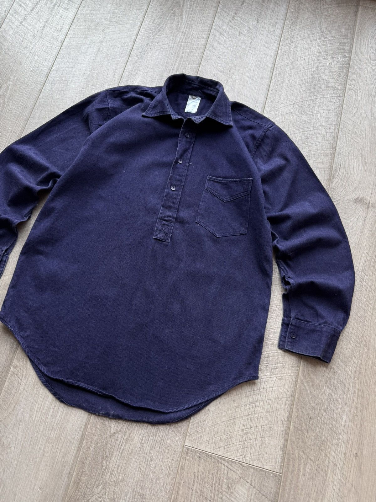 Vintage Soft Dark Blue Work Shirt by Scottcraft Washed Cotton Twill Size US L / EU 52-54 / 3 - 2 Thumbnail