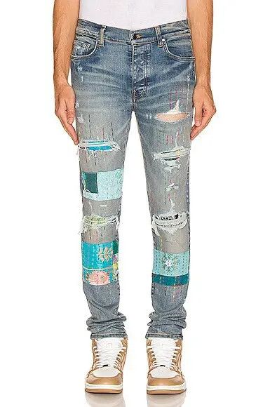 Amiri o1mle0325 Quilted Artpatch Jeans in Clay Indigo Size US 28 / EU 44 - 3 Thumbnail