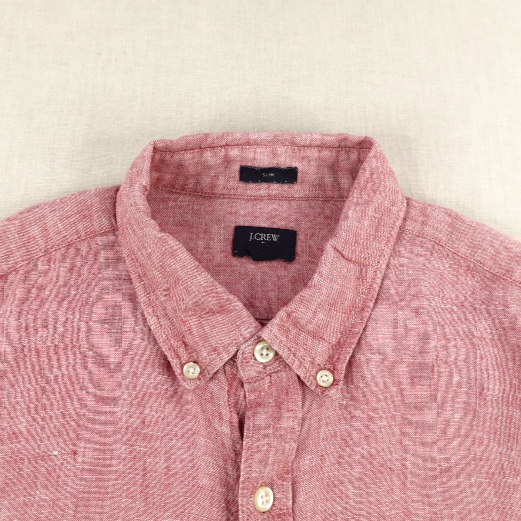 J.Crew VINTAGE J.CREW Shirt Mens Large Pink Heather Slim Linen Button-Up Long Sleeve Casual Size US L / EU 52-54 / 3 - 2 Thumbnail