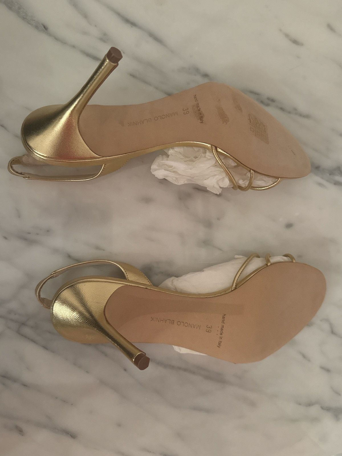 Manolo Blahnik Gold Sareta Heeled Sandal Size US 9 / IT 39 - 3 Thumbnail