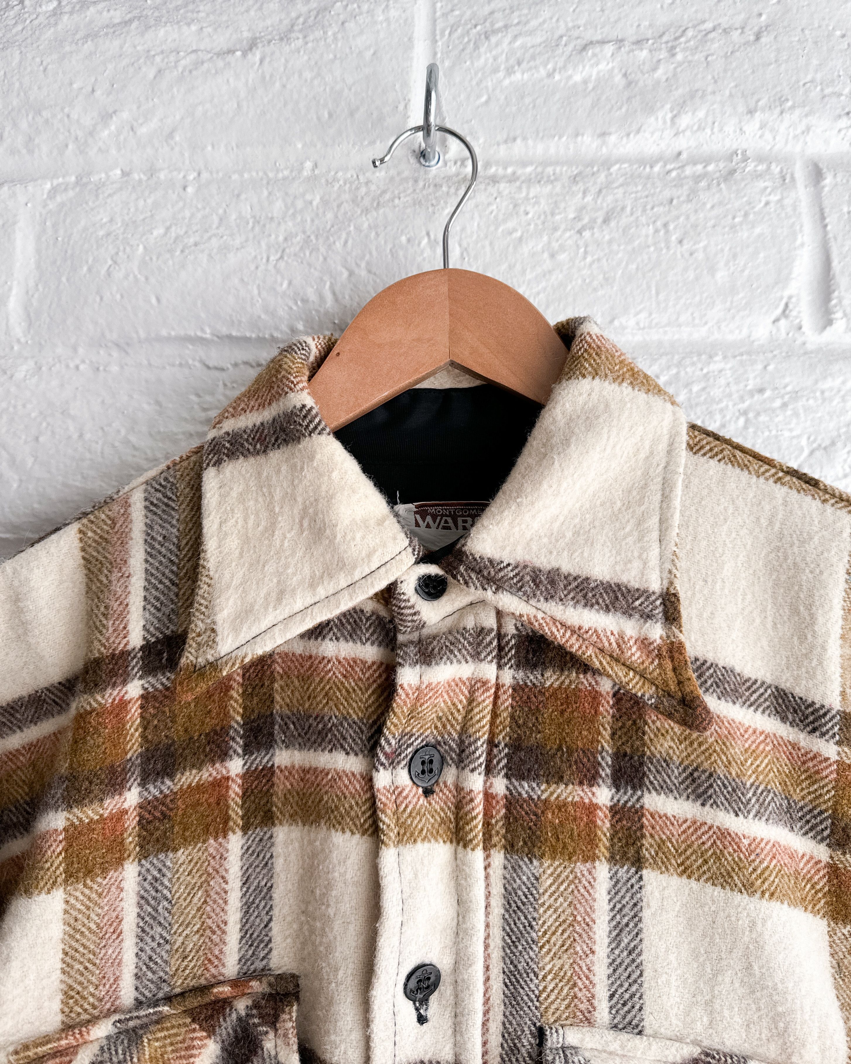 Vintage Vintage 1970s Montgomery Ward Wool Blend Cream Plaid Flannel Size US L / EU 52-54 / 3 - 3 Thumbnail