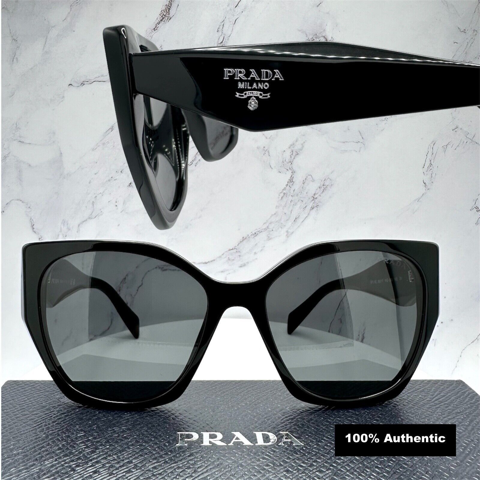 Prada New PRADA Sunglasses Black Symbole 100% Authentic Cat Eye Size ONE SIZE - 17 Thumbnail
