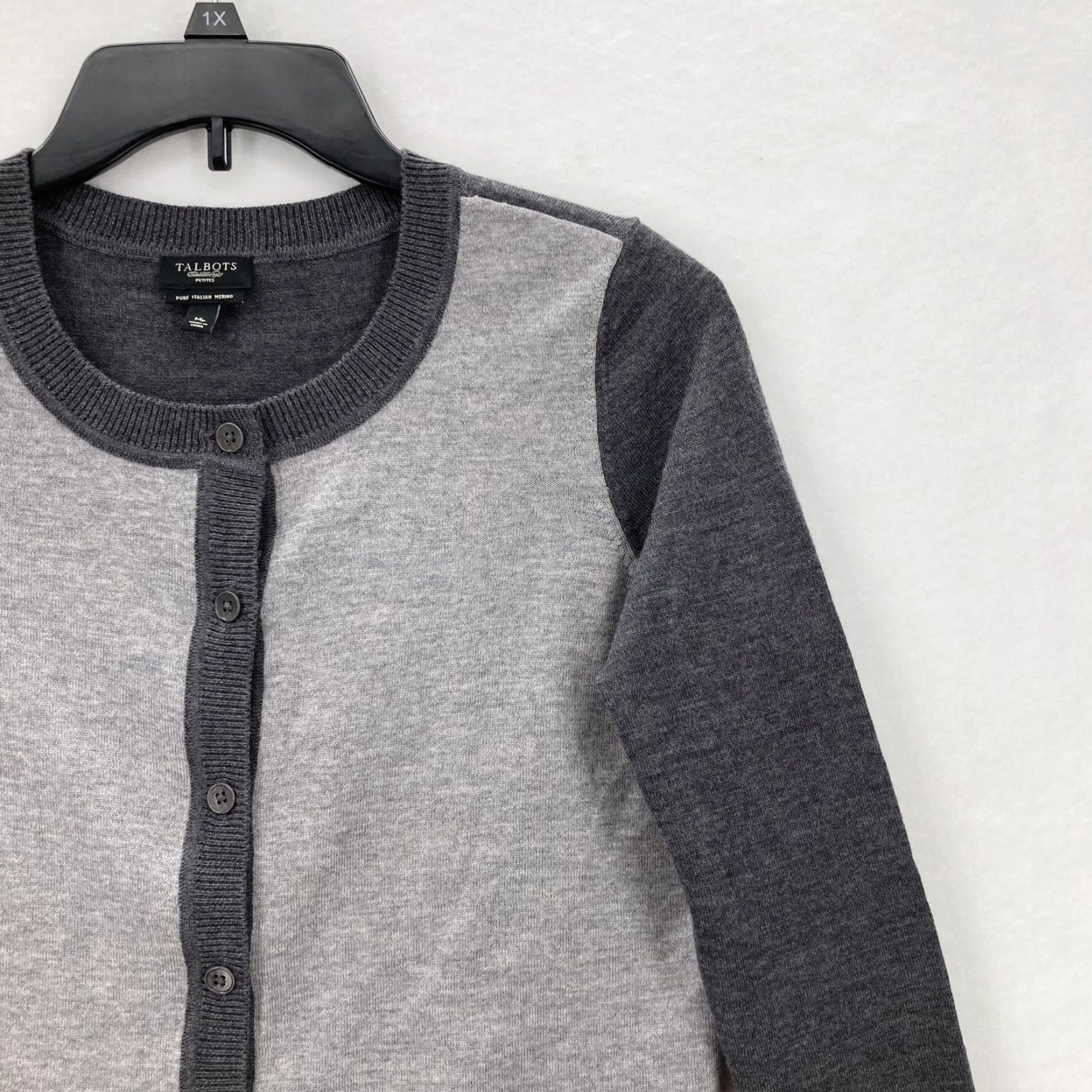Talbots Talbots Cardigan Sweater Womens Medium Petite Gray Colorblock Merino Wool Button Size M / US 6-8 / IT 42-44 - 2 Thumbnail