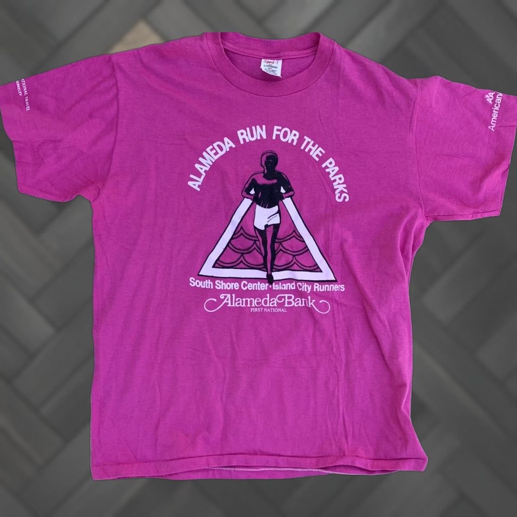 Vintage VINTAGE Alameda Run for the Parks T-Shirt Sport-T by Stedman L 80s 1980s Pink Short Sleeve Graphic Tee Unisex Large 42-44 Made in USA Size US L / EU 52-54 / 3 - 1 Thumbnail