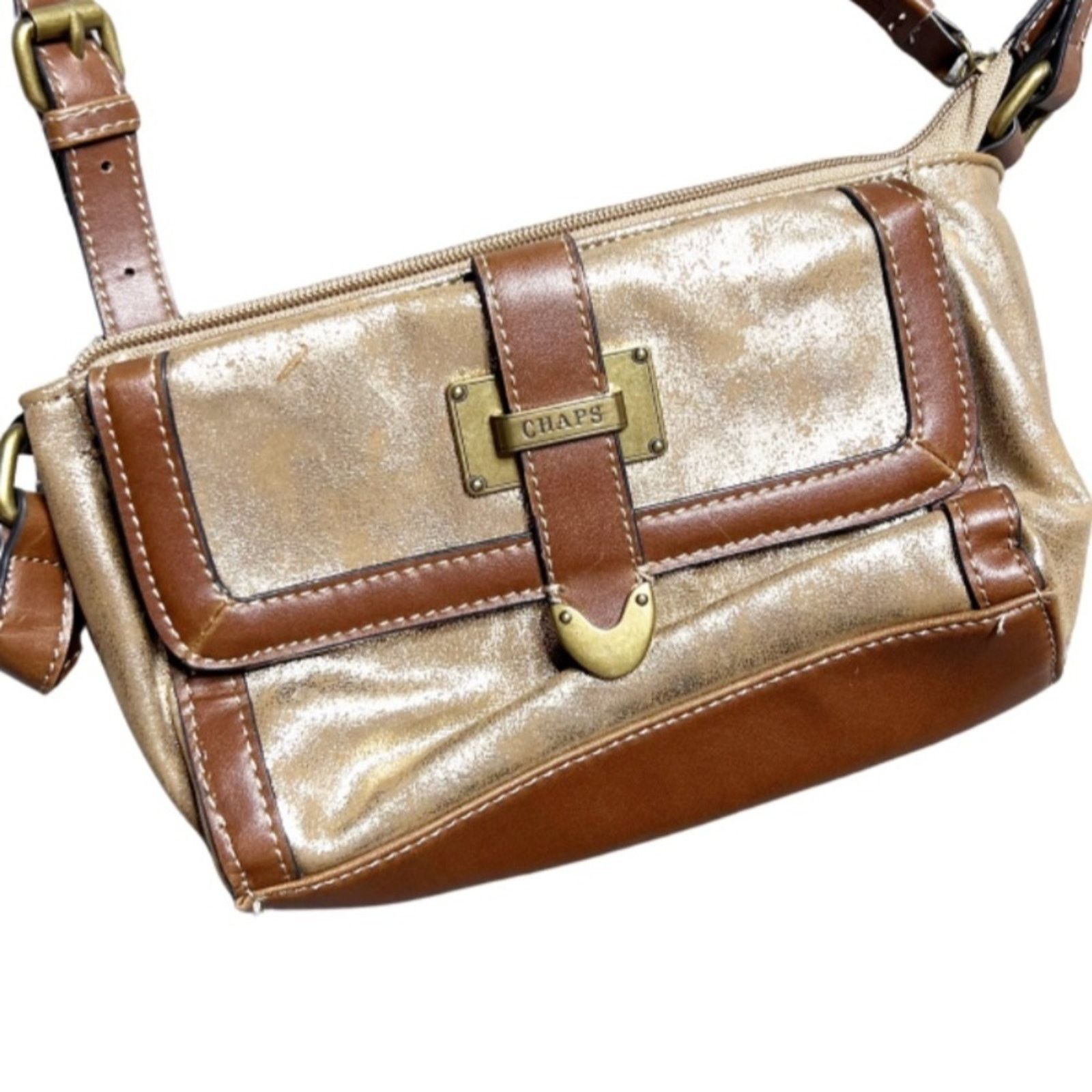 Chaps Chaps Metallic Gold Brown Faux Leather Zip Crossbody Purse Size ONE SIZE - 10 Thumbnail