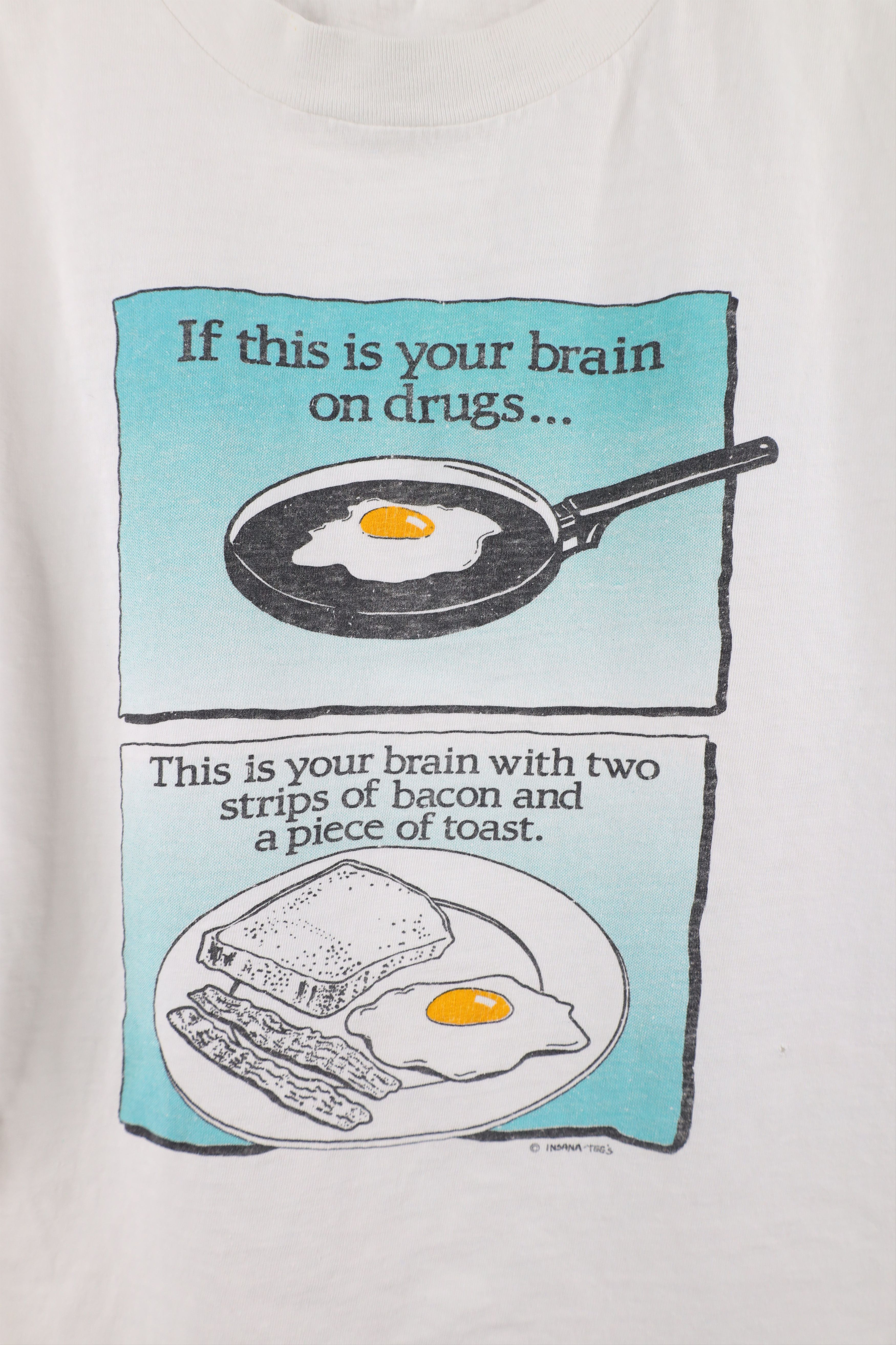 Vintage Vintage 90s Funny Brain On Drugs Breakfast T-Shirt White USA Size US M / EU 48-50 / 2 - 4 Thumbnail