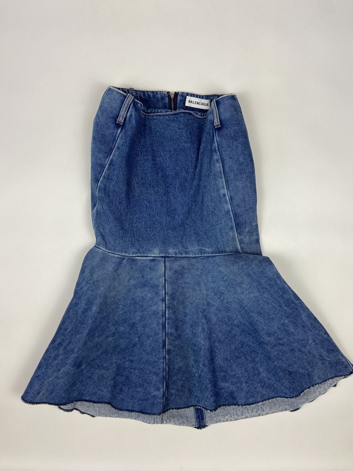 Balenciaga BALENCIAGA GODET PEPLUM-STYLE DENIM KNEE LENGHT SKIRT SZ 38 Size 26" / US 2 / IT 38 - 16 Thumbnail