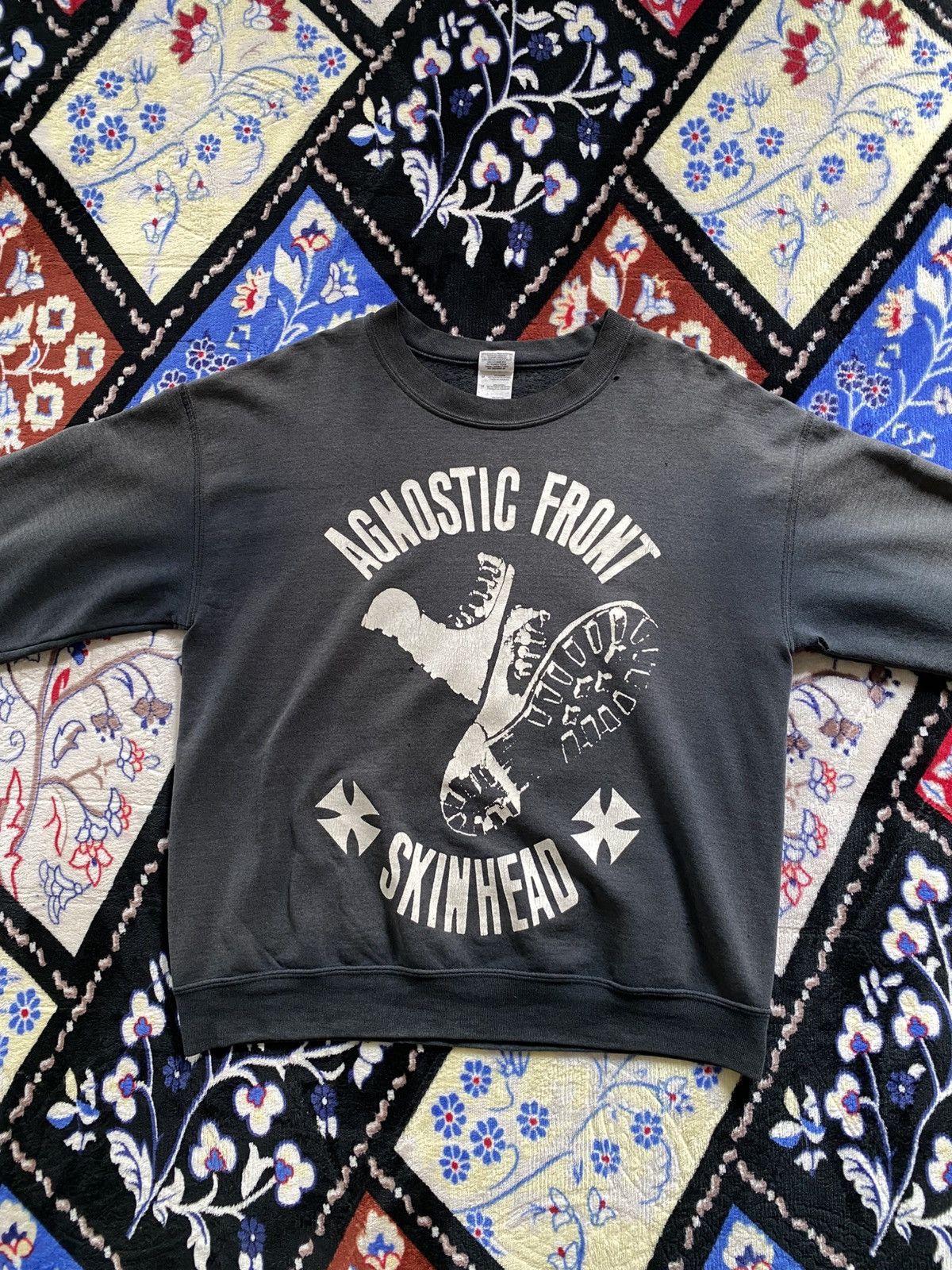 Band Tees 00s Agnostic Front Skinhead Sweatshirt Sunfaded Thrashed Size US M / EU 48-50 / 2 - 7 Thumbnail