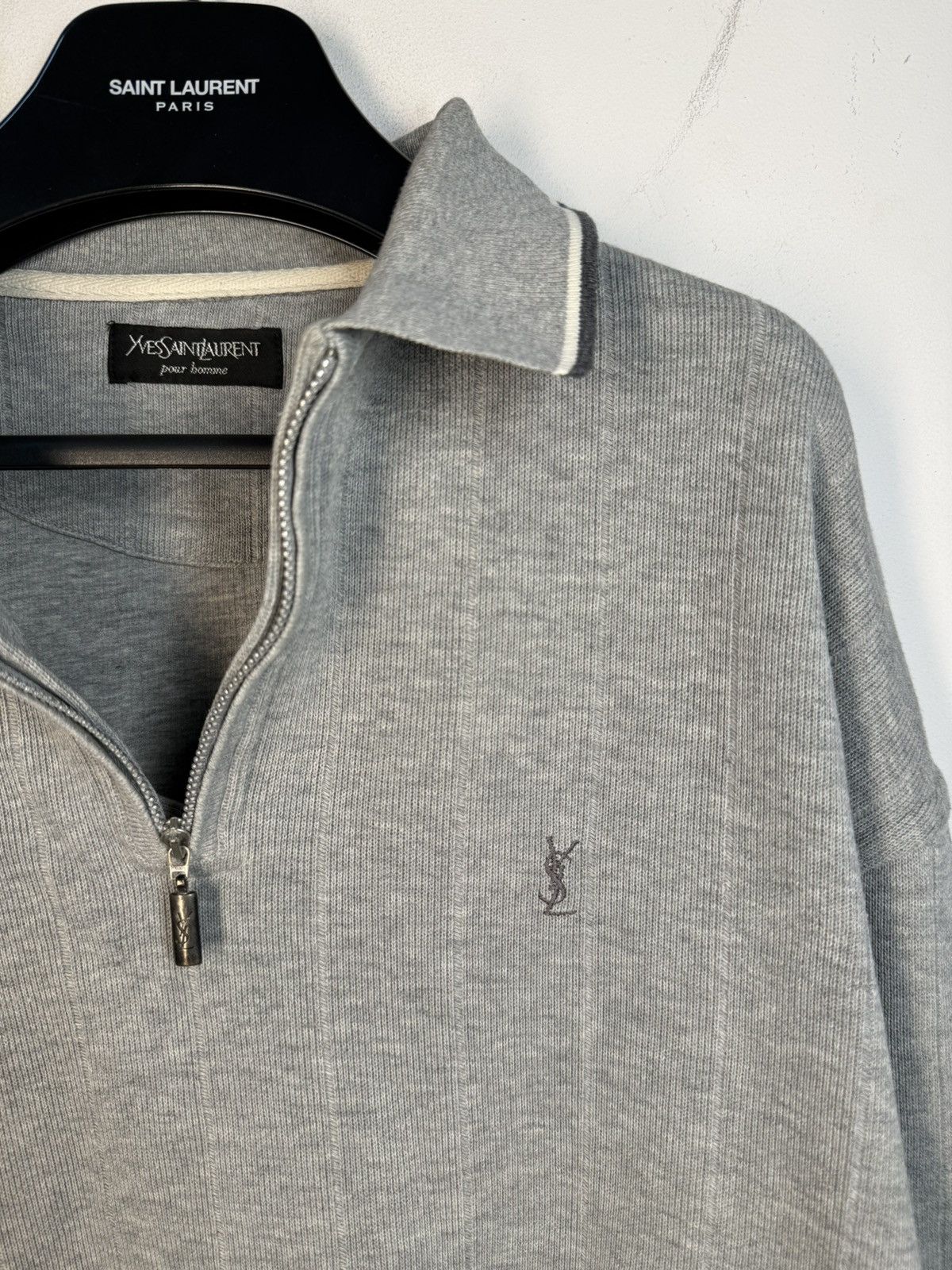 Yves Saint Laurent 90s YSL Sweatshirt 1/4 Quarter Zip Grey Vintage Sweater Size US L / EU 52-54 / 3 - 1 Thumbnail