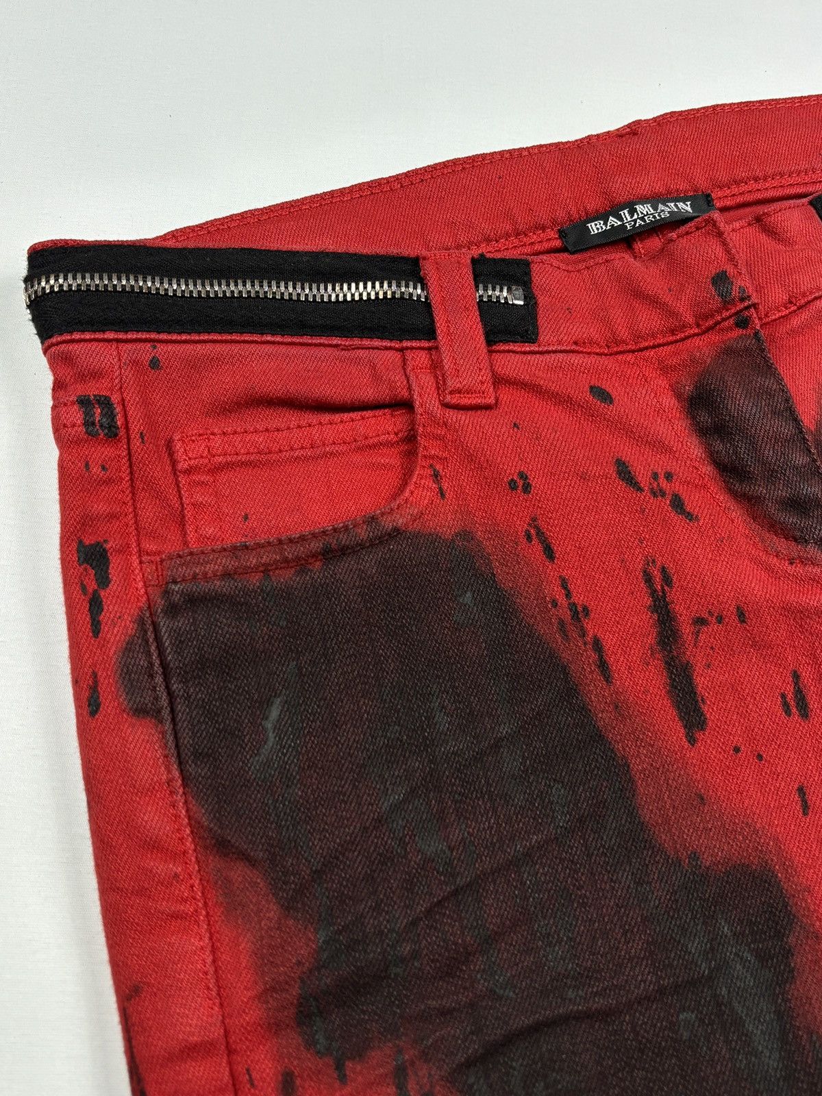 Balmain S/S 2011 Christophe Decarnin Red Washed-out Biker Jeans Size 30" / US 8 / IT 44 - 6 Thumbnail