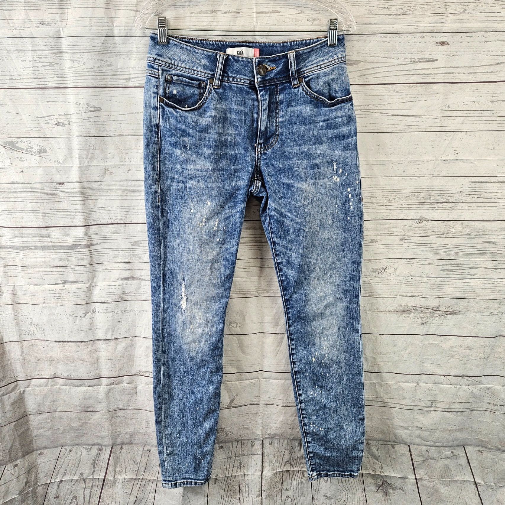 Vintage Cabi Womens Cinch Skinny Jeans Sz 6 Blue Bleach Splatter Mid Rise Denim Jeans Women Size 6 Skinny Rise 9.5 Inseam 29.5 Inseam 29.5 Womens Size 28" / US 6 / IT 42 - 2 Thumbnail