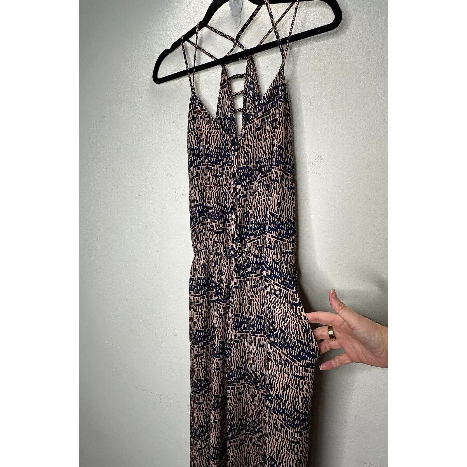 Other Fora Tan & Navy Button Strappy Wide Leg Jumpsuit Small Size 27" / US 4 / IT 40 - 3 Thumbnail