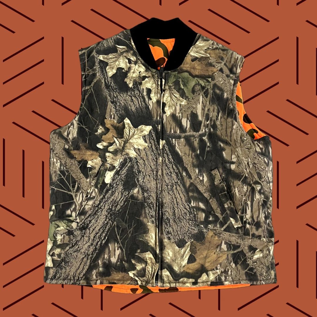 JOHNSON GARMENT Vest Mens Medium Blaze Orange Green Camo Reversible Hunting USA