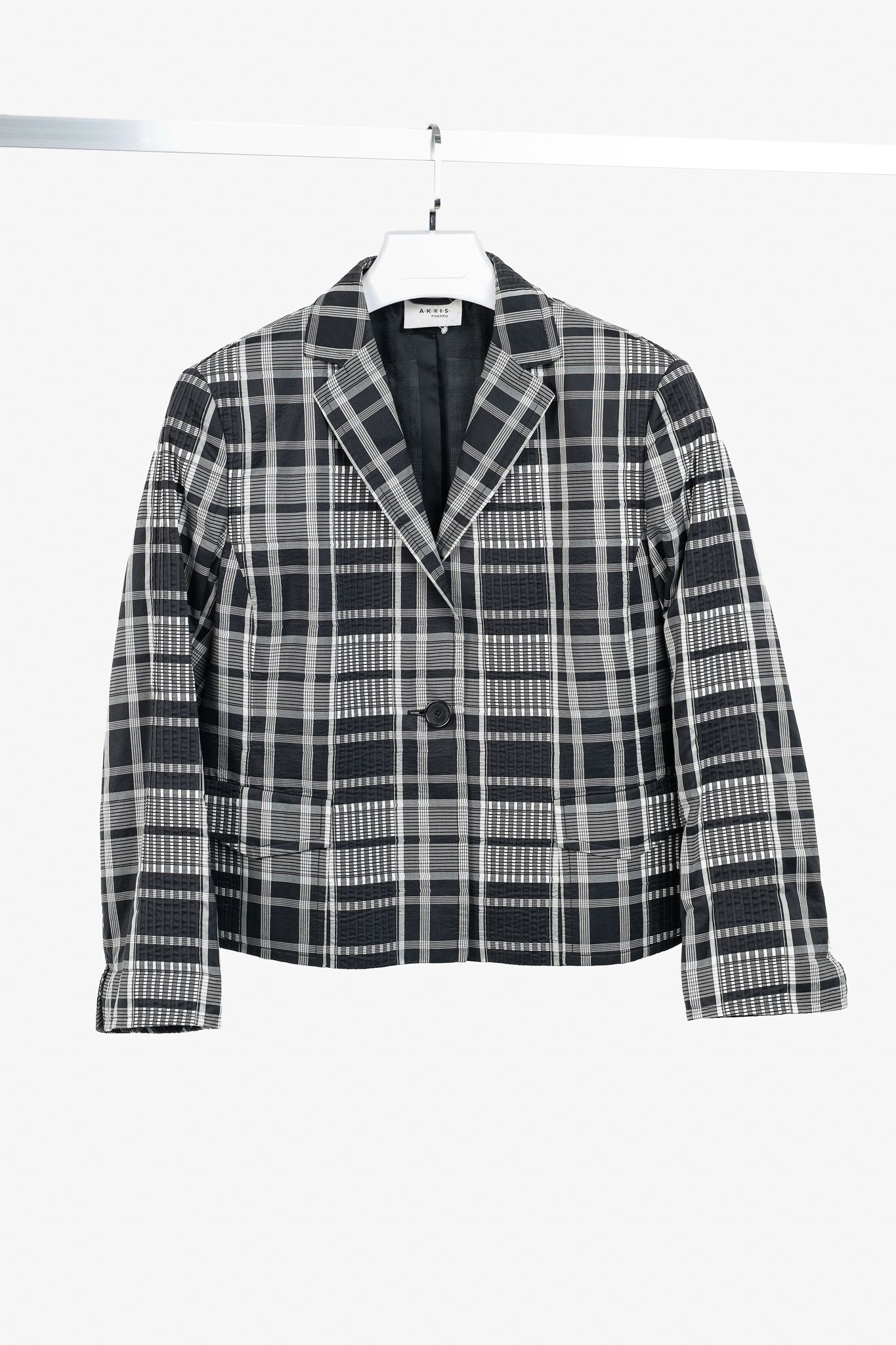 Akris Akris Punto Black & White Cotton Plaid Pintuck Blazer Size L / US 10 / IT 46 - 1 Thumbnail