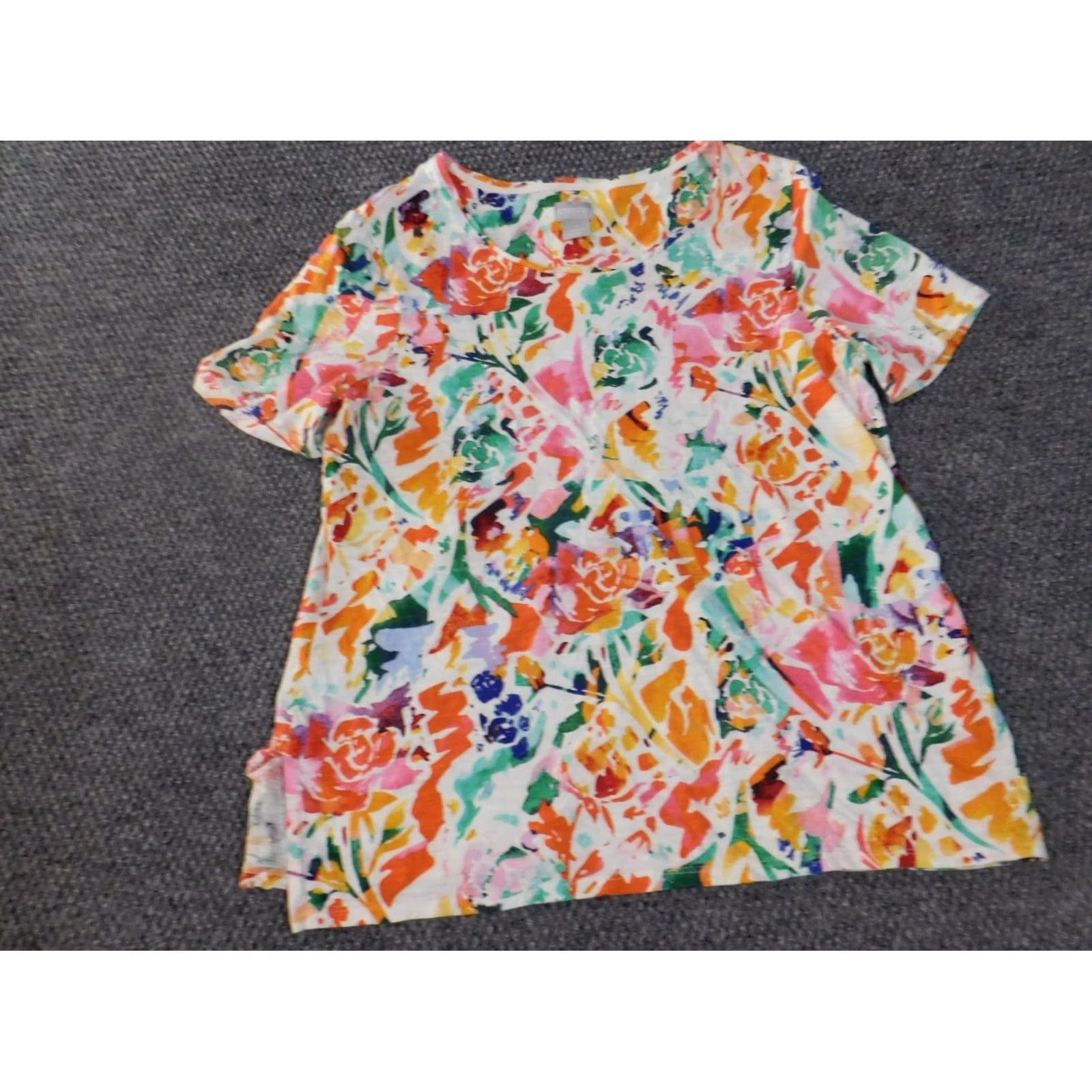 Vintage Chicos Blouse Shirt Womens 1 Pink Geometric Knit Short Sleeve Crew Neck Cotton Modal Stretch Regular Vintage No Size XS / US 0-2 / IT 36-38 - 3 Thumbnail